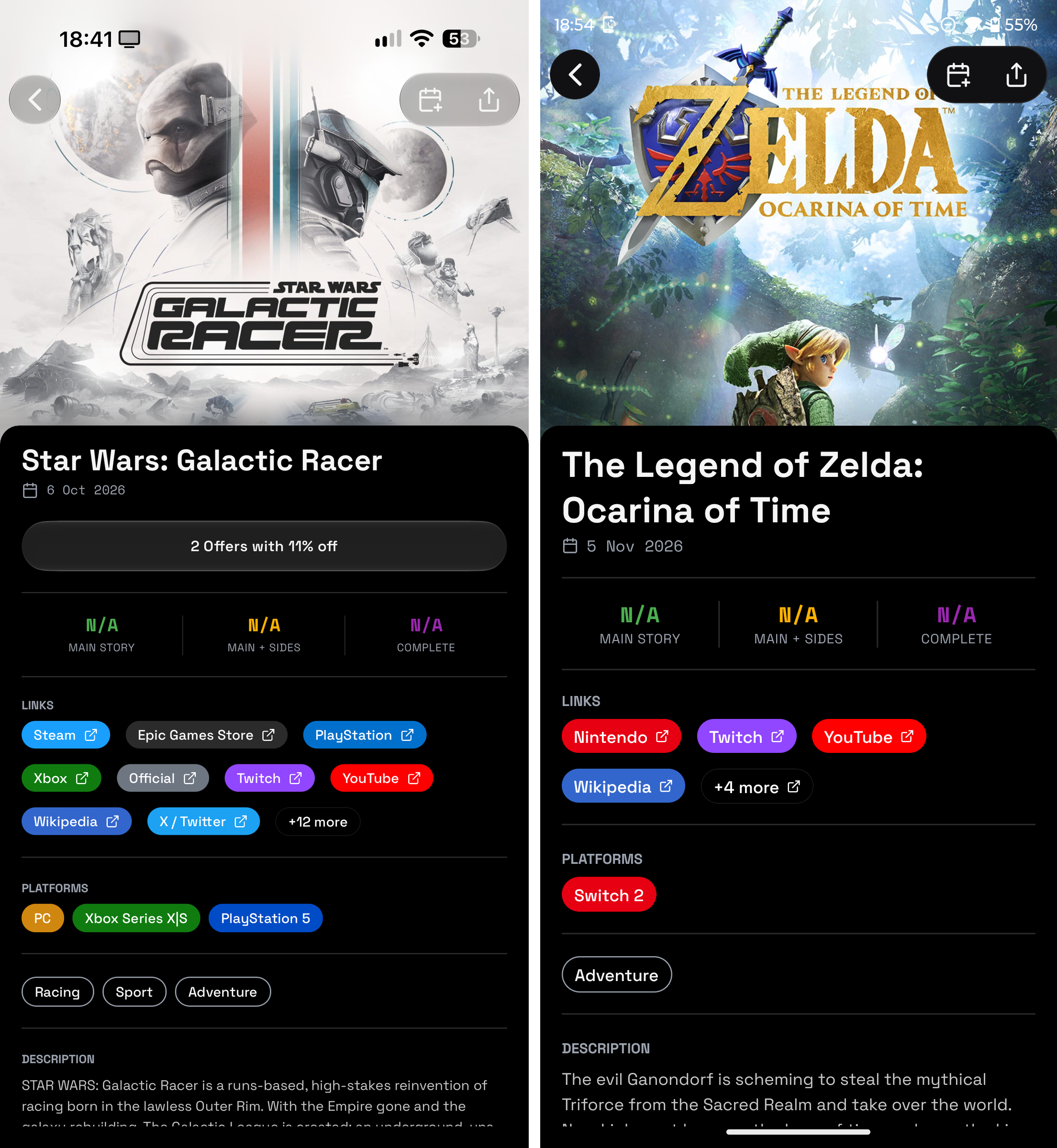 Medialogfy detail screens on iOS and Android